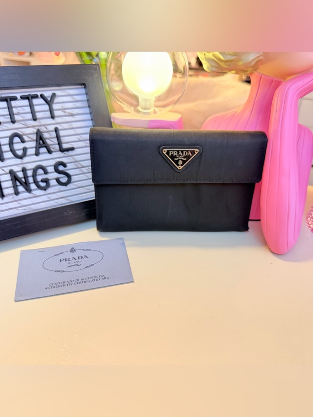 Prada Black Tessuto Folding Wallet with Triangle Logo Y2K